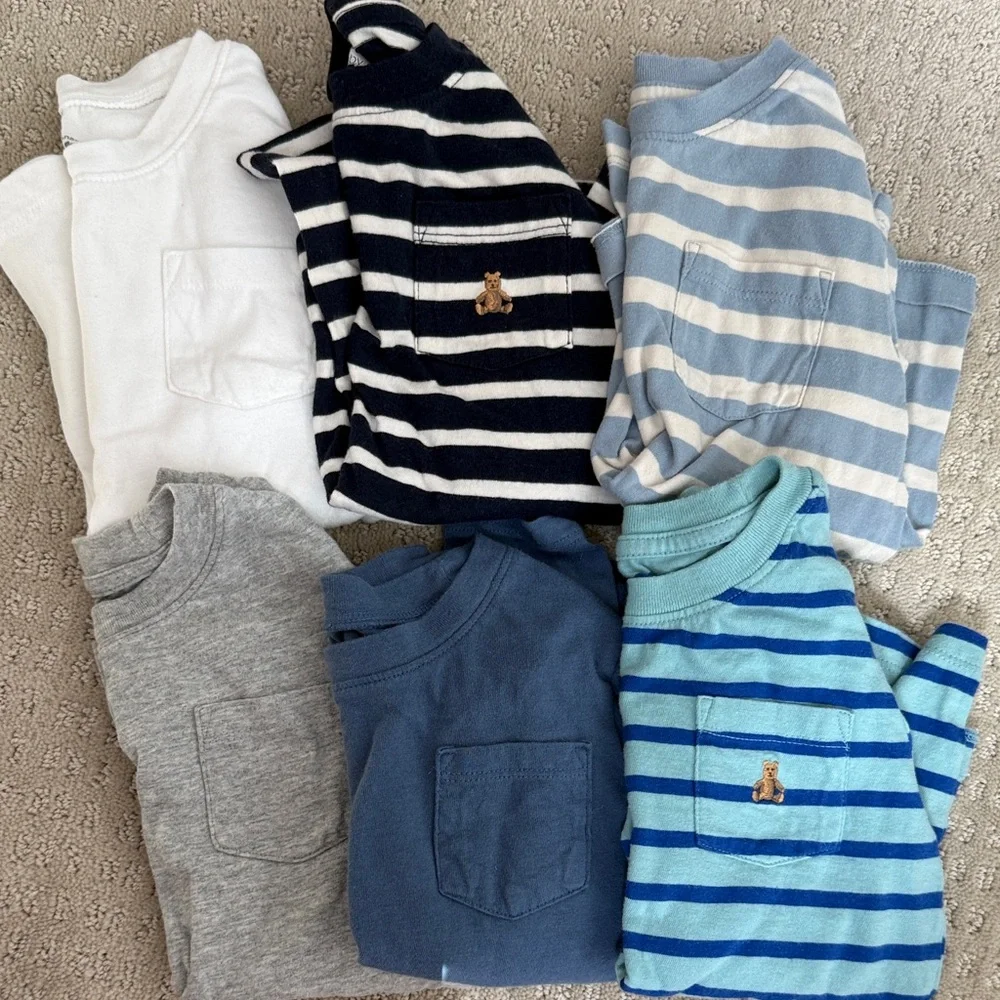 GAP Kids Long Sleeve Tee Lot - White, Navy, Light Blue, Gray, Blue, Aqua Stripes